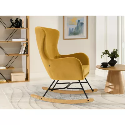 Houpací křeslo RIFAT - hořčicové / černé / buk