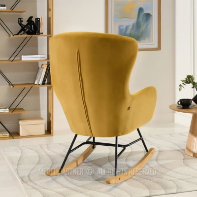 Houpací křeslo RIFAT - hořčicové / černé / buk