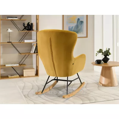 Houpací křeslo RIFAT - hořčicové / černé / buk