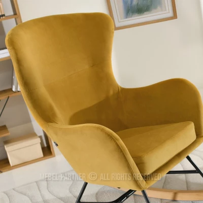 Houpací křeslo RIFAT - hořčicové / černé / buk