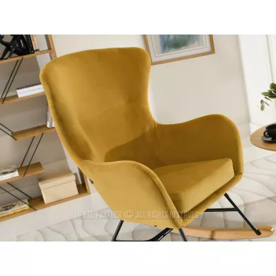 Houpací křeslo RIFAT - hořčicové / černé / buk