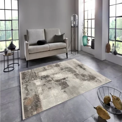 Obdélníkový koberec 140x190 cm STEFANO abstraktní - béžový / zlatý