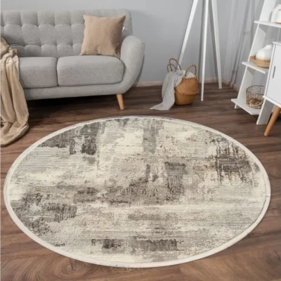 Kulatý koberec 100 cm STEFANO - béžový / zlatý