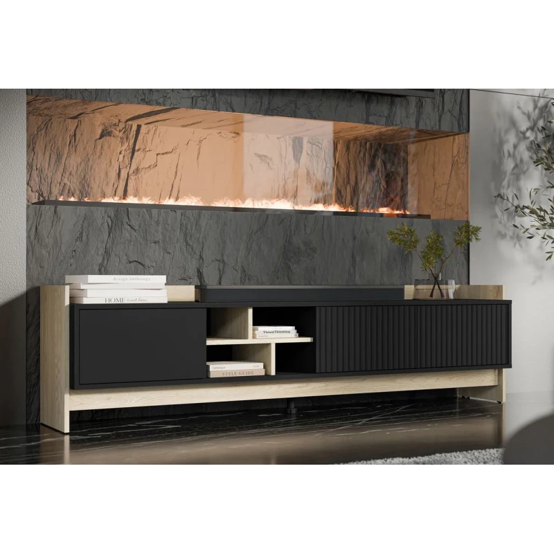 Široký TV stolek ILOFA - dub cremona / černý