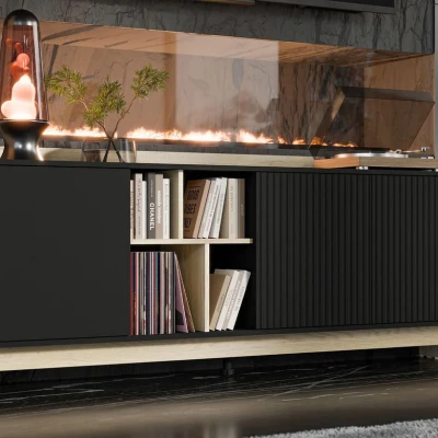 Široká komoda s dvířky ILOFA - dub cremona / černá