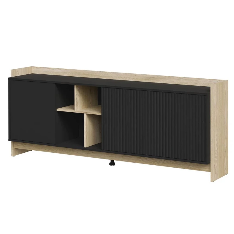 Široká komoda s dvířky ILOFA - dub cremona / černá