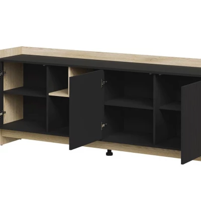 Široká komoda s dvířky ILOFA - dub cremona / černá