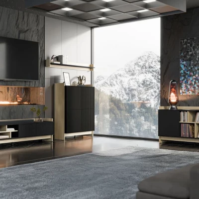 Komoda s dvířky ILOFA - dub cremona / černá