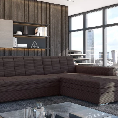 Rozkládací rohová sedací souprava SANGITA 2 - tmavě hnědá, pravý roh