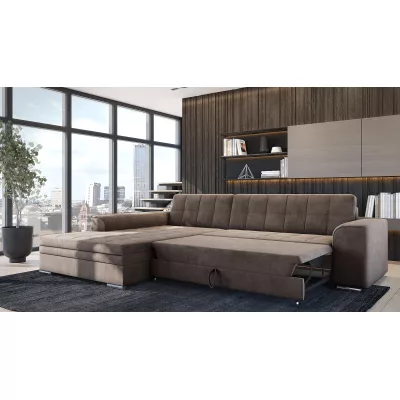 Rozkládací rohová sedací souprava SANGITA 2 - tmavě hnědá, pravý roh