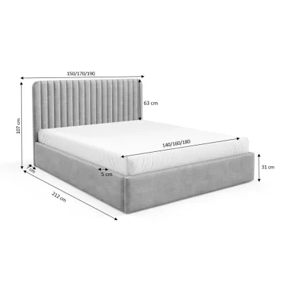 Manželská postel s úložným prostorem 140x200 TAISA 2 - světle šedá