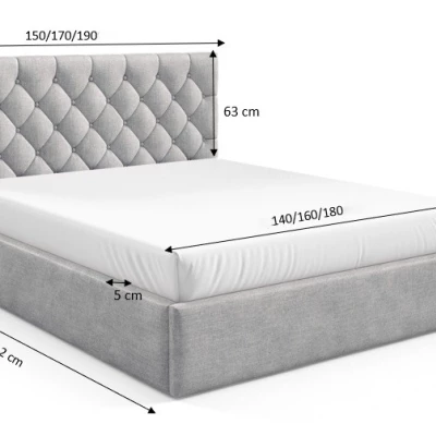 Manželská postel s roštem 180x200 TAISA 4 - světle šedá