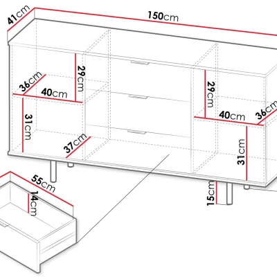 Široká komoda STELLA - kašmír / zlatá