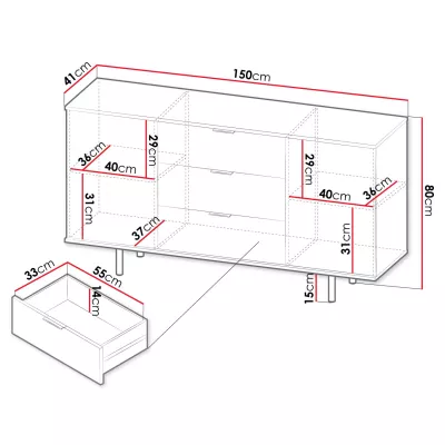 Široká komoda STELLA - kašmír / zlatá
