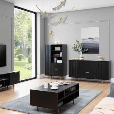 Široká komoda STELLA - černá / zlatá