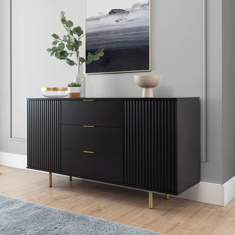 Široká komoda STELLA - černá / zlatá
