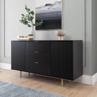 Široká komoda STELLA - černá / zlatá