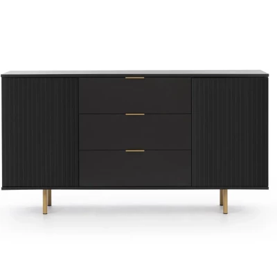 Široká komoda STELLA - černá / zlatá
