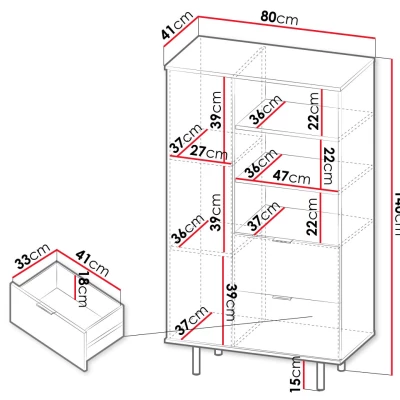 Regál se šuplíky STELLA - černý / zlatý