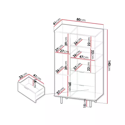 Regál se šuplíky STELLA - černý / zlatý