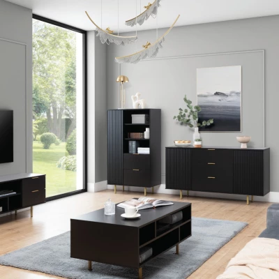 Regál se šuplíky STELLA - černý / zlatý