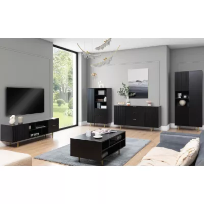 Regál se šuplíky STELLA - černý / zlatý