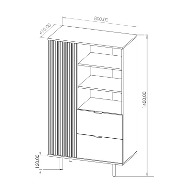 Regál se šuplíky STELLA - černý / zlatý