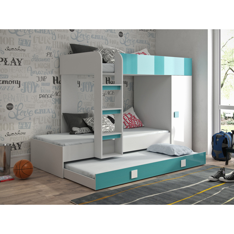 Levné Patrové postele pro děti: Dětská patrová postel s úložným prostorem Lena - bílá/modrá