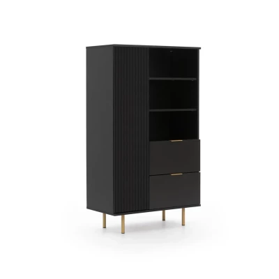 Regál se šuplíky STELLA - černý / zlatý