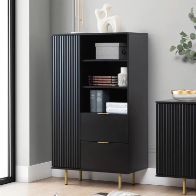 Regál se šuplíky STELLA - černý / zlatý