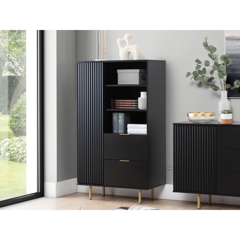 Regál se šuplíky STELLA - černý / zlatý