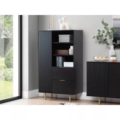 Regál se šuplíky STELLA - černý / zlatý