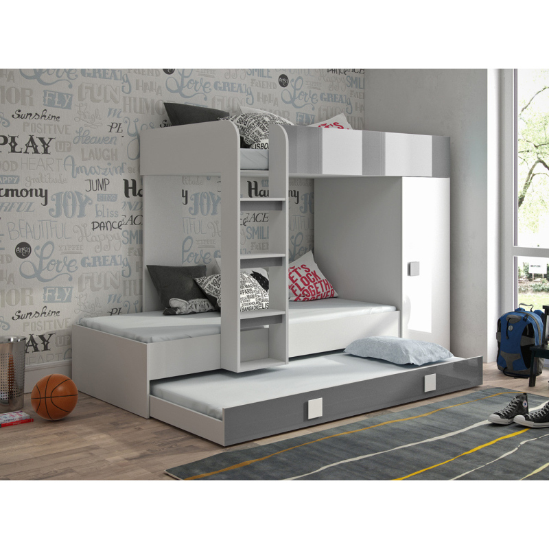 Levné Patrové postele pro děti: Dětská patrová postel s úložným prostorem Lena - bílá/šedá