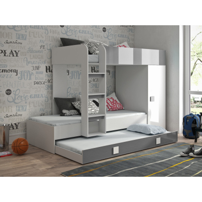 Dětská patrová postel s úložným prostorem Lena - bílá/šedá