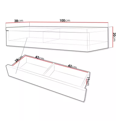 Závěsný toaletní stolek LILLIEN - černý / černý lesk