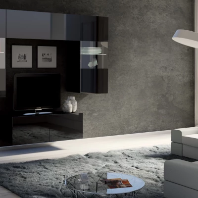 Závěsný TV stolek CONNOR - černý / černý lesk