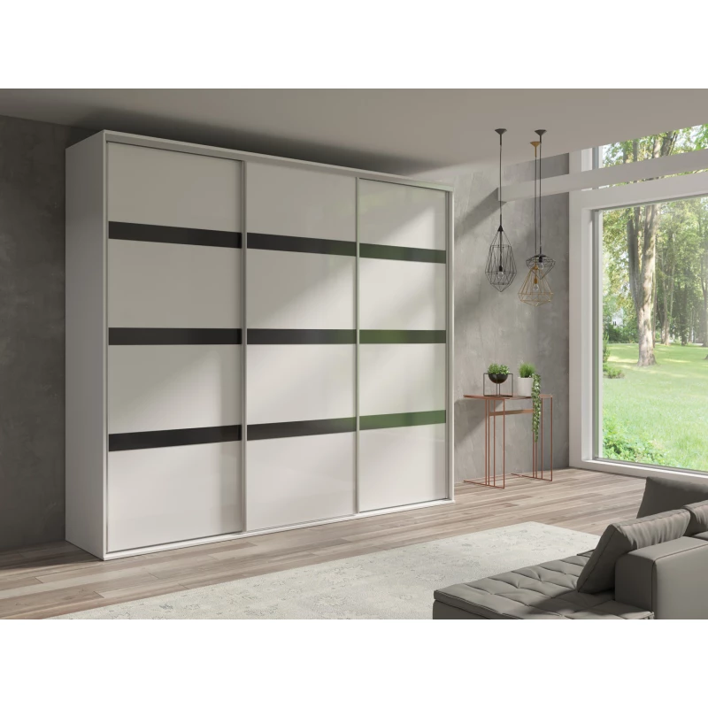 Třídveřová šatní skříň 277 cm AMBOY 7 - černá / bílá