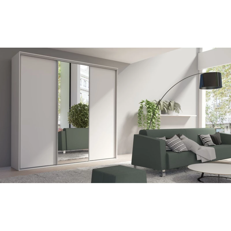 Zrcadlová šatní skříň 277 cm AMBOY 9 - bílá