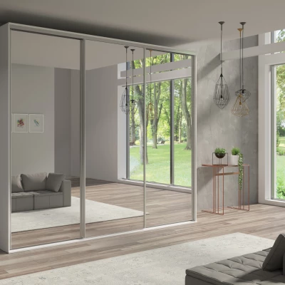 Třídveřová šatní skříň 254 cm se zrcadly AMBOY 7 - bílá