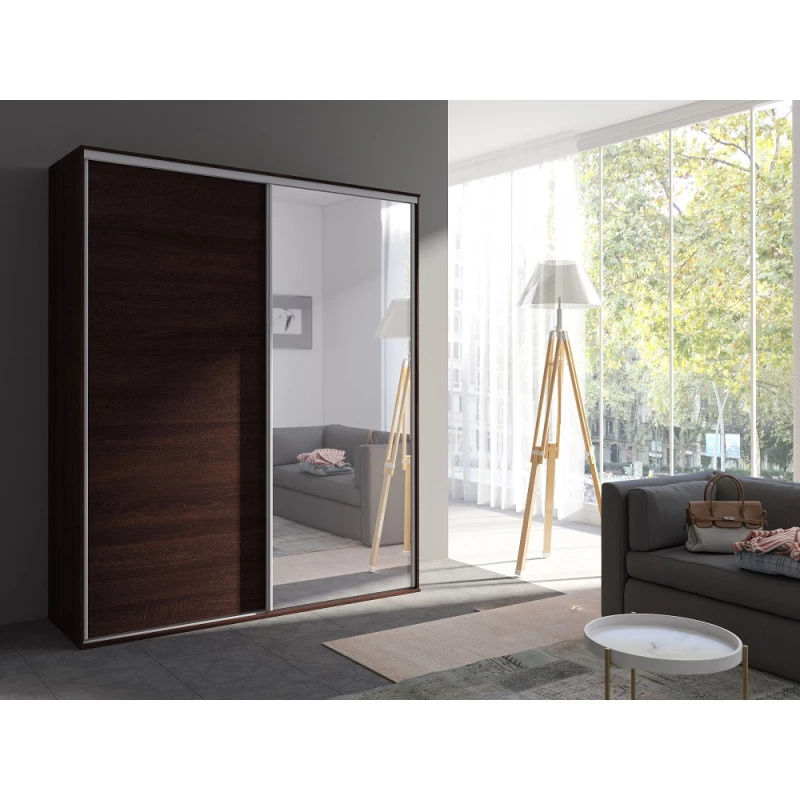 Zrcadlová šatní skříň 204 cm AMBOY 2 - dub sonoma čokoláda