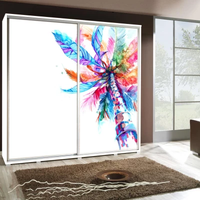 Široká šatní skříň 205 cm s potiskem DANUBE 52 - bílá