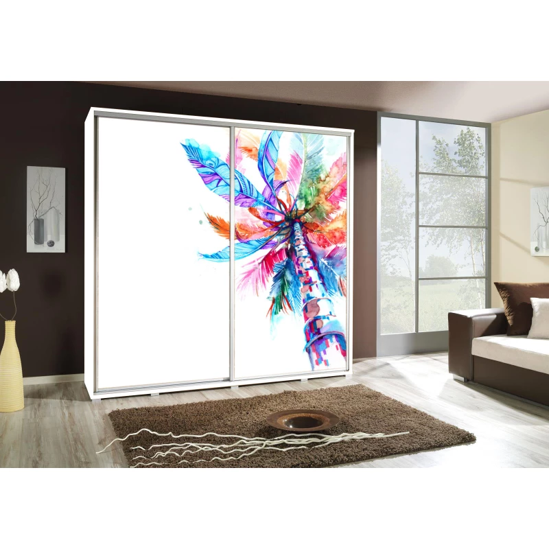 Široká šatní skříň 205 cm s potiskem DANUBE 52 - bílá