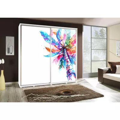 Široká šatní skříň 205 cm s potiskem DANUBE 52 - bílá