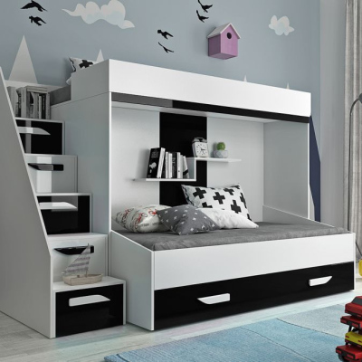 Levné Patrové postele pro děti: Dětská patrová postel s úložným prostorem Derry - bílá/černá