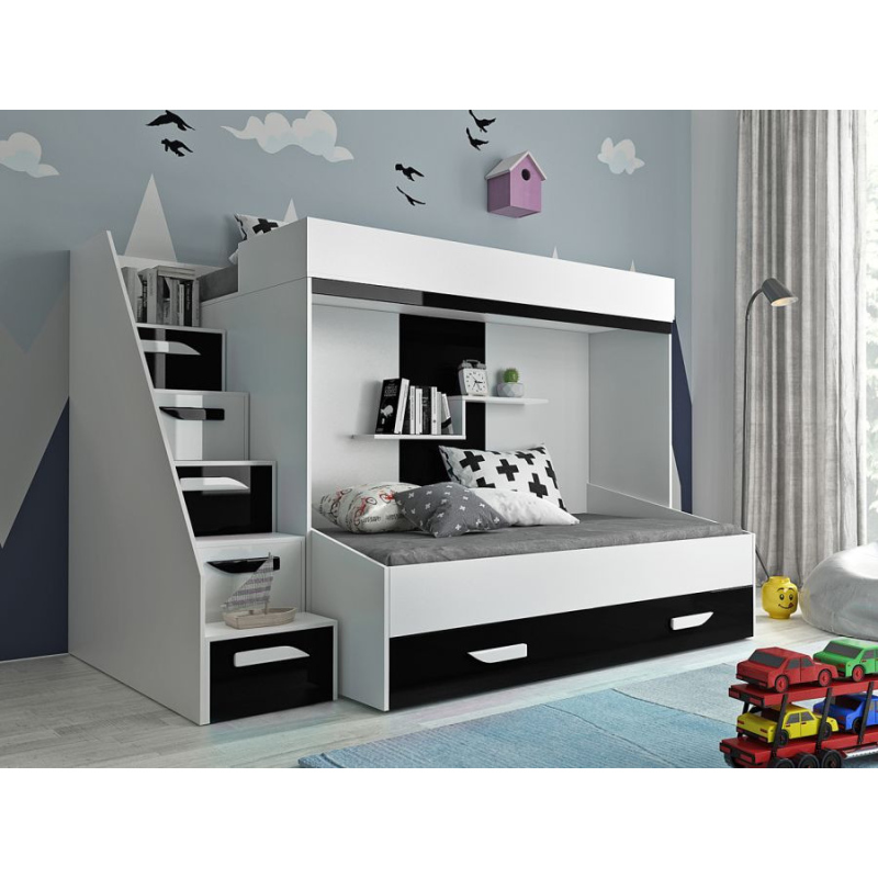 Levné Patrové postele pro děti: Dětská patrová postel s úložným prostorem Derry - bílá/černá