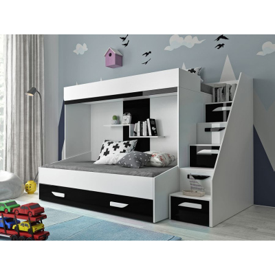 Dětská patrová postel s úložným prostorem Derry - bílá/černá