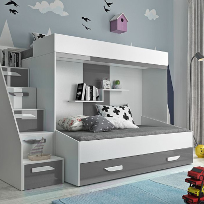 Levné Patrové postele pro děti: Dětská patrová postel s úložným prostorem Derry - bílá/šedá