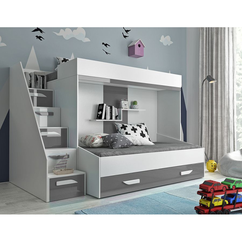Levné Patrové postele pro děti: Dětská patrová postel s úložným prostorem Derry - bílá/šedá