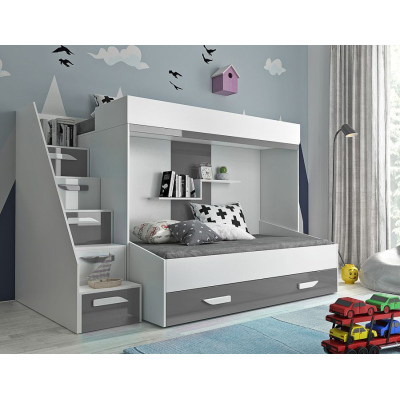 Dětská patrová postel s úložným prostorem Derry - bílá/šedá