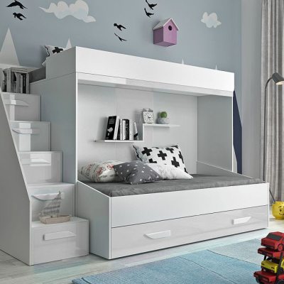 Levné Patrové postele pro děti: Dětská patrová postel s úložným prostorem Derry - bílá